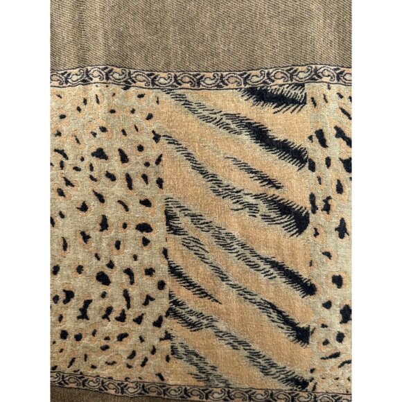 Vintage Paskmina 100% Pashmina Shawl With Leopard & Zebra Print Design Tassel - Picture 3 of 10